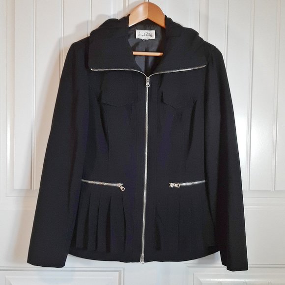 Joseph Ribkoff Black Pleated Full Zip Long Sleeve Jacket - Picture 1 of 12